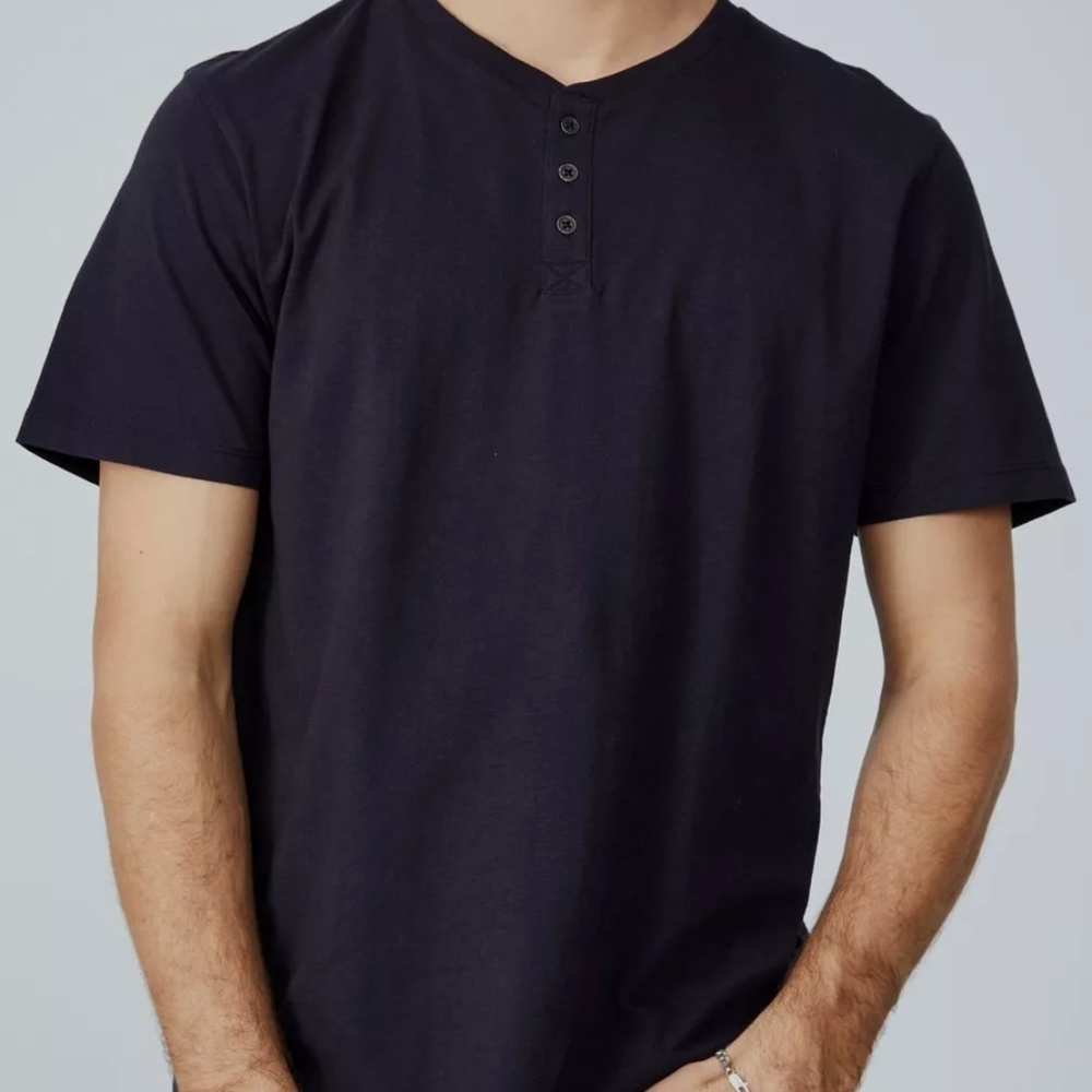 Men's Black Cotton On Henley T-Shirt